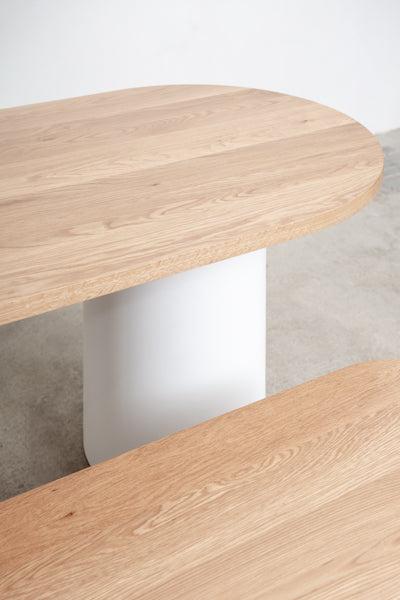 column dining table and bench (detail)